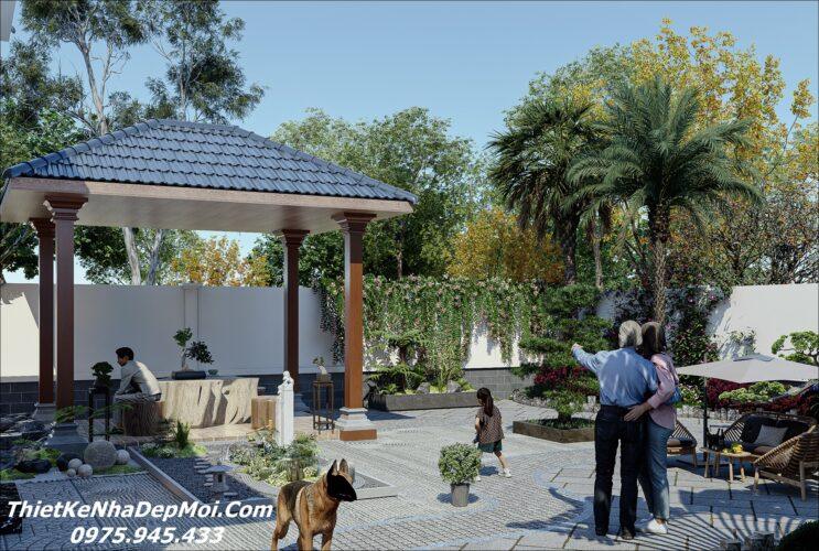 Mẫu thiết kế nhà trệt sân vườn đẹp mái nhật 8x20m 