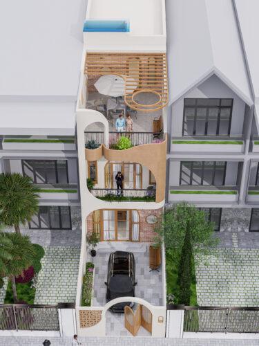 Thiết kế nhà 3 tầng có gara để ở ngoài 