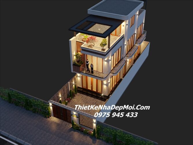 Hồ sơ xây dựng nhà 2 tầng 1 tum đẹp hiện đại vợ chồng chị Hồng Nhung Thiết kế nhà ống 2 tầng 1 tum 6x16m
