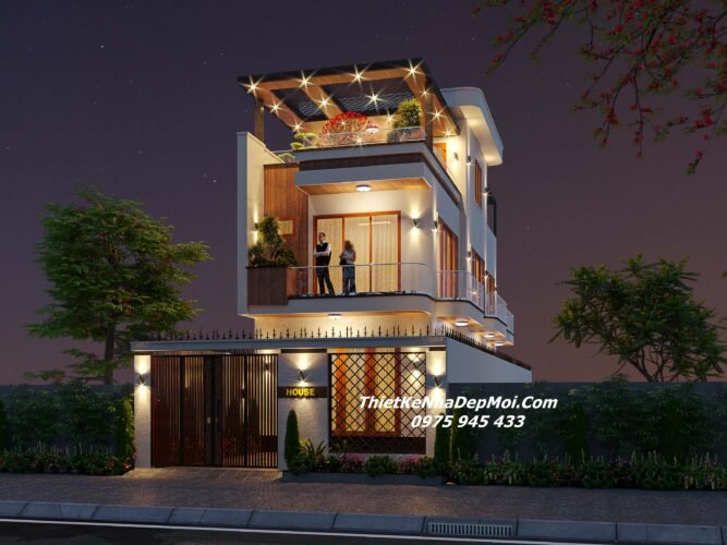 Hồ sơ xây dựng nhà 2 tầng 1 tum đẹp hiện đại vợ chồng chị Hồng Nhung Mẫu thiết kế nhà 2 tầng rưỡi có sân thượng đẹp phong cách hiện đại 100m2
