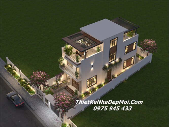Hồ sơ xây dựng nhà 2 tầng 1 tum đẹp hiện đại vợ chồng chị Hồng Nhung Mẫu nhà 2 tầng rưỡi đẹp bản vẽ xây dựng 6x16m diện tích sử dụng 100m2 / sàn hiện đại