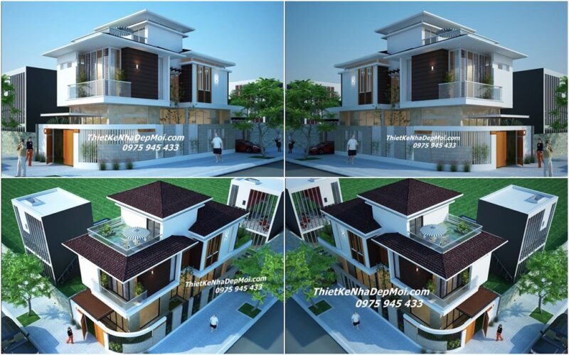 Hồ sơ xây dựng nhà 2 tầng 1 tum đẹp hiện đại vợ chồng chị Hồng Nhung Hồ sơ nhà mái Nhật 2 tầng rưỡi có sân thượng mái Nhật