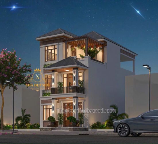 Hồ sơ xây dựng nhà 2 tầng 1 tum đẹp hiện đại vợ chồng chị Hồng Nhung Mẫu nhà rộng 7m thiết kế 2 tầng 1 tum mái Nhật có sân thượng