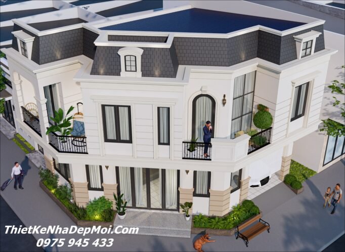 Khám phá mẫu thiết kế nhà góc 3 mặt tiền kiểu Pháp ông Bùi Hữu Hoà Nhà lô góc ba mặt tiền hai tầng đẹp tân cổ điển