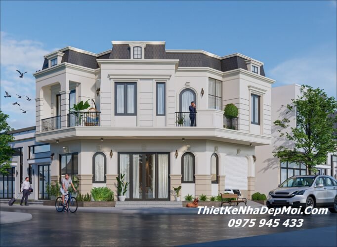 Khám phá mẫu thiết kế nhà góc 3 mặt tiền kiểu Pháp ông Bùi Hữu Hoà Mẫu nhà 3 mặt tiền bị xéo góc đẹp 2 tầng tân cổ điển