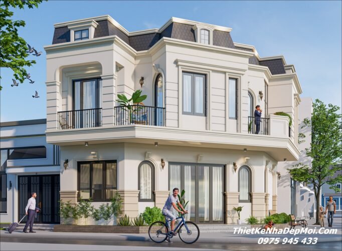 Khám phá mẫu thiết kế nhà góc 3 mặt tiền kiểu Pháp ông Bùi Hữu Hoà Mẫu nhà căn góc 3 mặt tiền đẹp 1 trệt 1 lầu 2 tầng