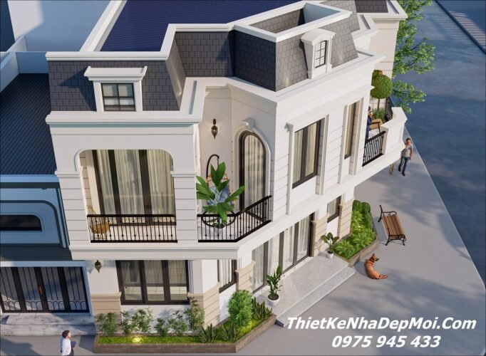 Khám phá mẫu thiết kế nhà góc 3 mặt tiền kiểu Pháp ông Bùi Hữu Hoà Mẫu nhà lô góc 2 mặt tiền đẹp 2 tầng kiểu Pháp