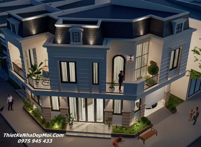 Khám phá mẫu thiết kế nhà góc 3 mặt tiền kiểu Pháp ông Bùi Hữu Hoà Thiết kế nhà phố 3 mặt tiền bị vát góc đẹp 1 trệt 1 lầu 1 áp mái
