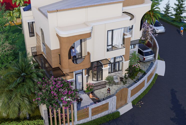 Khám phá mẫu thiết kế nhà góc 3 mặt tiền kiểu Pháp ông Bùi Hữu Hoà Kiến trúc nhà lô góc 2 tầng hiện đại