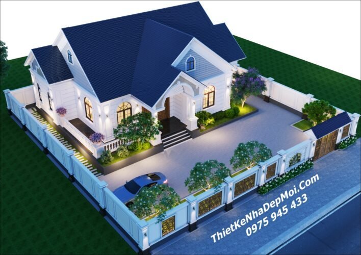 Mẫu thiết kế nhà vuông 13x13m 1 tầng có sân vườn đẹp 