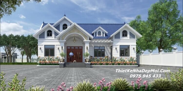 Bản vẽ nhà 1 tầng mái Thái 4 phòng ngủ 1 phòng thờ khoảng 1 tỷ