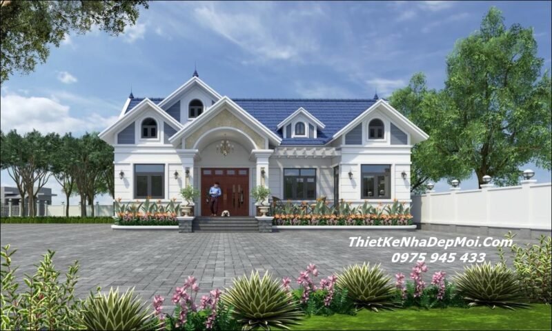 Bản vẽ nhà 1 tầng mái Thái 4 phòng ngủ 1 phòng thờ khoảng 1 tỷ 