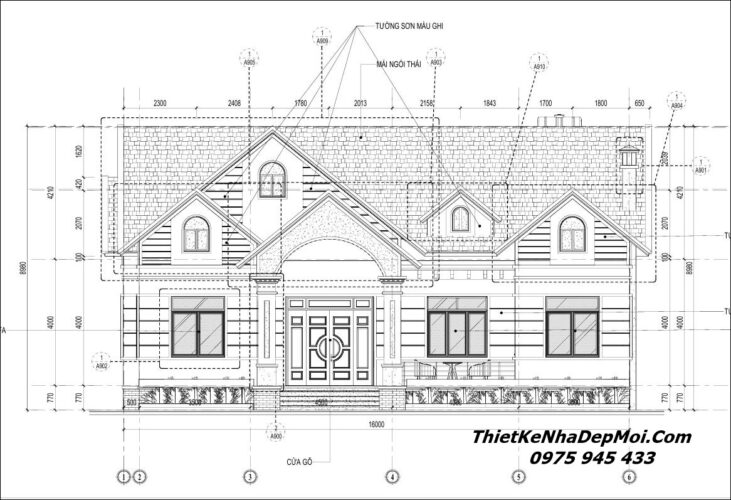Thiết kế nhà ngang 16m dài 10m 4 phòng ngủ 1 phòng thờ mái ngói 