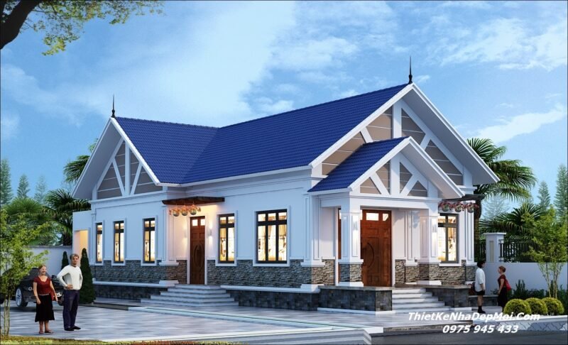 Hình ảnh thiết kế nhà mái Thái có sân vườn 9x20m 4 phòng ngủ ở quê có bản vẽ đầy đủ 