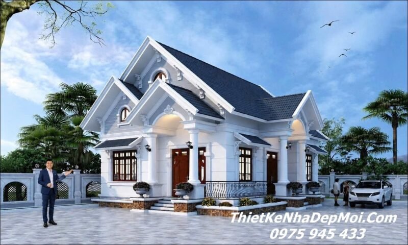 Bản vẽ thi công nhà biệt thự mái Thái 1 tầng 10x20m