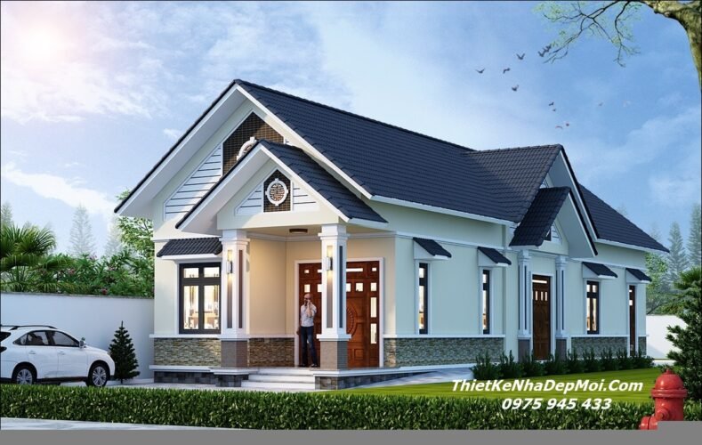 Mẫu nhà trệt đẹp 6x20m 3 pòng ngủ mái Thái có sân vườn xinh 