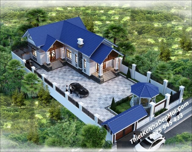 Mẫu nhà trệt hình chữ L mái Thái ở quê thiết kế xây xong năm ngoái cho gia đình anh Ngọc
