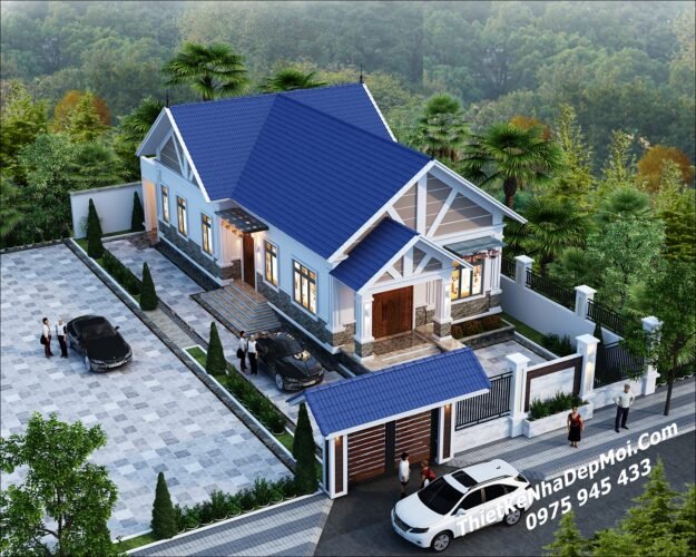 Hình ảnh nhà đẹp 4 phòng ngủ có sân vườn diện tích 9x20m mái Thái đơn giản ở quê 