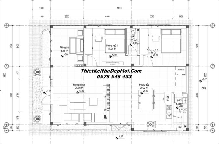 Thiết kế nhà vườn nhỏ 100m2 đẹp 2 phòng ngủ mái Thái 