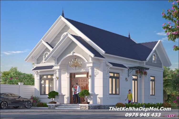 Bản vẽ nhà 1 tầng đẹp 100m2 2 phòng ngủ 1 phòng thờ 