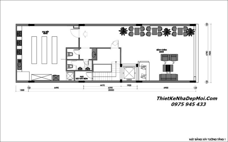 Bản vẽ thiết kế nhà nghỉ 6 tầng có thang máy chị Ngọc Thuỷ Mặt bằng thiết kế nhà nghỉ 6 tầng 7x20m