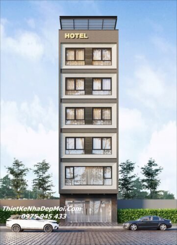 Bản vẽ thiết kế nhà nghỉ 6 tầng có thang máy chị Ngọc Thuỷ Mặt tiền nhà nghỉ 7m đẹp 1 trệt 5 lầu 1 sân thượng