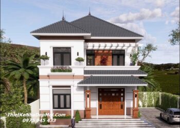 Bản vẽ nhà mái Nhật 2 tầng 10x14m 4 phòng ngủ 1 phòng thờ ở quê nông thôn lợp ngói