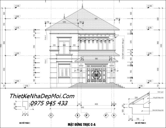Mẫu nhà 2 tầng mái nhật 4 phòng ngủ 1 phòng thờ Anh Ngân File autocad nhà mái Nhật 2 tầng 10x14m