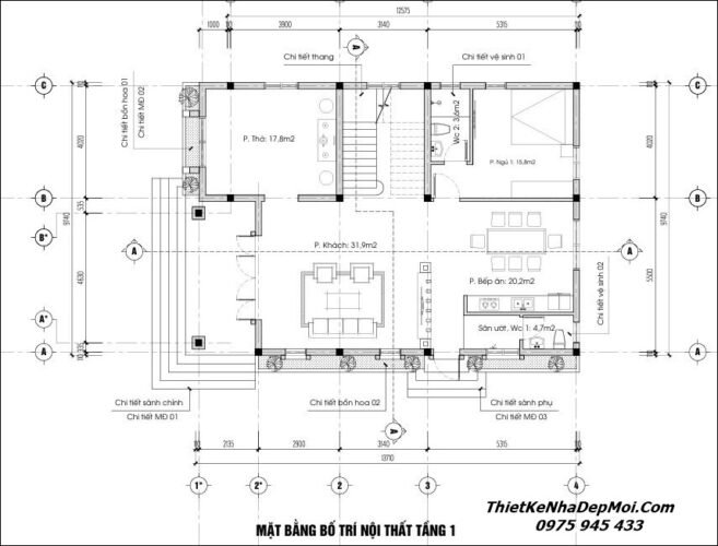 Mẫu nhà 2 tầng mái nhật 4 phòng ngủ 1 phòng thờ Anh Ngân Mặt bằng biệt thự 2 tầng 10x14m