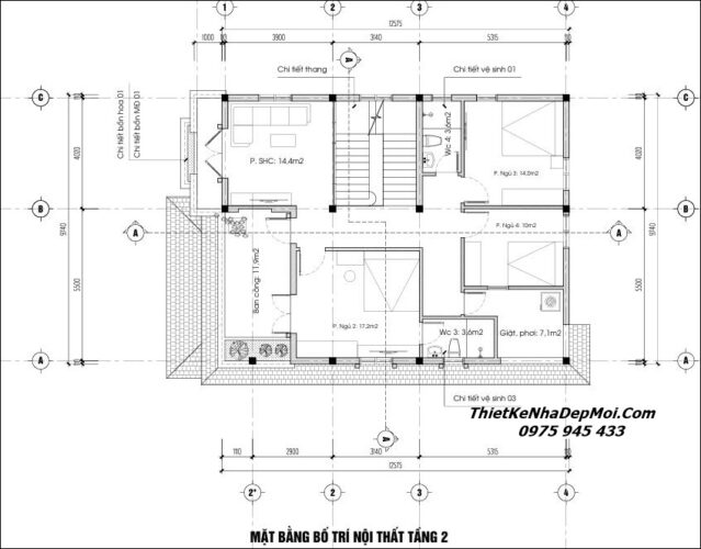 Mẫu nhà 2 tầng mái nhật 4 phòng ngủ 1 phòng thờ Anh Ngân Bản vẽ nhà 2 tầng mái Nhật 4 phòng ngủ 1 phòng thờ 140m2