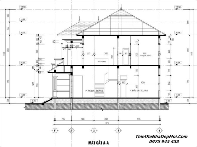 Mẫu nhà 2 tầng mái nhật 4 phòng ngủ 1 phòng thờ Anh Ngân Hồ sơ thiết kế nhà mái nhật 2 tầng 4 phòng ngủ 1 phòng thờ