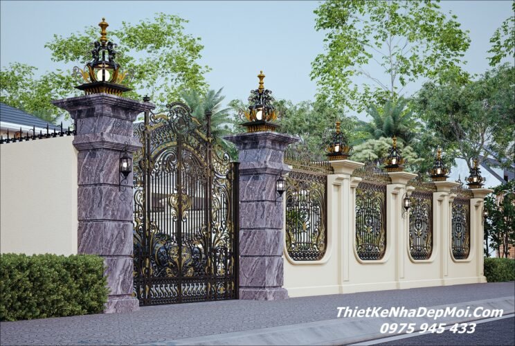 Phân tích Ưu - Nhược điểm khi thiết kế xây nhà mái Nhật cấp 4 đẹp ở quê hiện nay Hình ảnh 3D thiết kế cổng và tường rào mặt ngoài ngôi nhà trệ sân vườn mái Nhật đẹp 9x17m