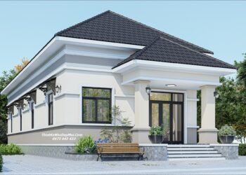 Thiết kế nhà trệt cấp 4 sân vườn ở quê 3 phòng ngủ 1 phòng thờ 9x17m