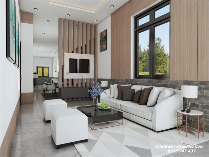 Mẫu nội thất nhà đẹp cấp 4 tối giản không gian hiện đại chị Ngân Phong cách thiết kế nội thất nhà cấp 4 đẹp hiện đại 120m2