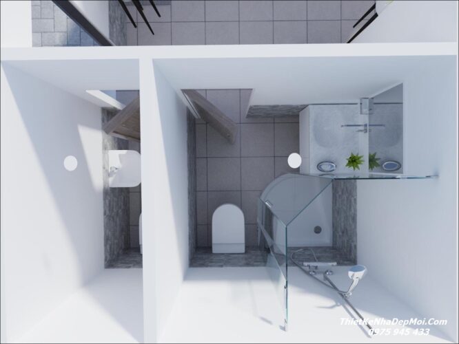 Mẫu nội thất nhà đẹp cấp 4 tối giản không gian hiện đại chị Ngân Thiết kế 3D phòng vệ sinh nhà cấp 4 120m2
