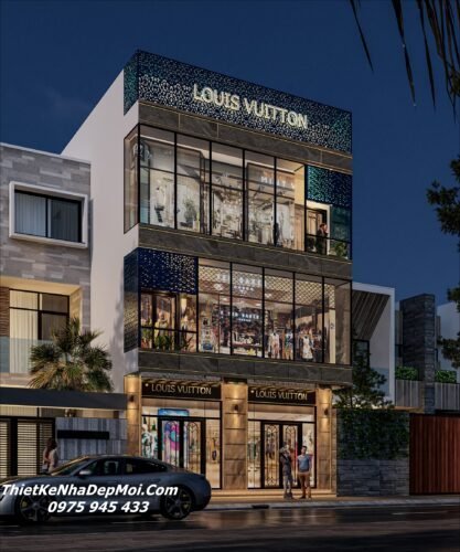 Mẫu thiết kế Shop thời trang ấn tượng giá rẻ đẹp Louis Vuitton Mẫu thiết kế shop thời trang 1 trệt 2 lầu hiện đại