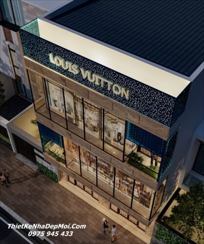 Mẫu thiết kế Shop thời trang ấn tượng giá rẻ đẹp Louis Vuitton Nhà kinh doanh thời trang đẹp 3 tầng mặt tiền 7m dài sâu 12m