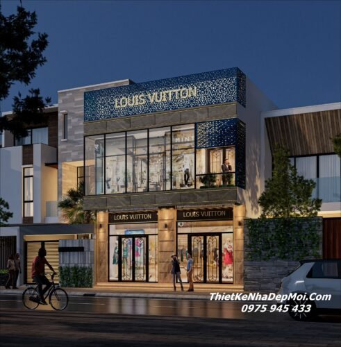 Mẫu thiết kế Shop thời trang ấn tượng giá rẻ đẹp Louis Vuitton Mẫu shop thời trang hiện đại 2 tầng mặt tiền 7m