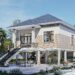 Bản vẽ nhà sàn bê tông mái Nhật hiện đại kích thước 9x15m nông thôn