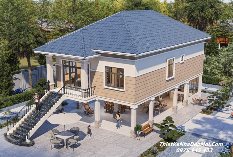Mẫu thiết kế nhà sàn mái Nhật đẹp bê tông hiện đại anh Quang Mẫu nhà sàn đẹp cấp 4 mái Nhật hiện đại 9x15m ở quê nông thôn cho năm 2027