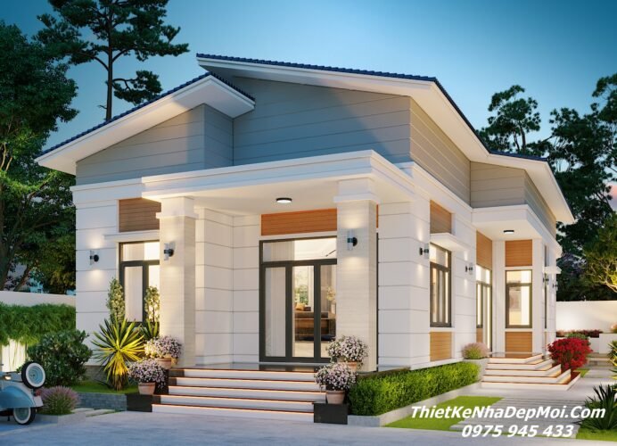 Mẫu nhà vườn đẹp 1 tầng hiện đại kích thước bản vẽ thiết kế 9x16m đầy đủ ở quê mặt tiền 