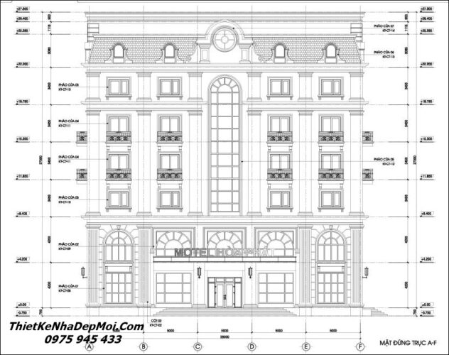 Bản vẽ thiết kế khách sạn tân cổ điển đẹp Hoà Phát phong cách kiểu Pháp File cad khách sạn đẹp 750m2 6 tầng 1 tum tân cổ điển 2026 - 2027