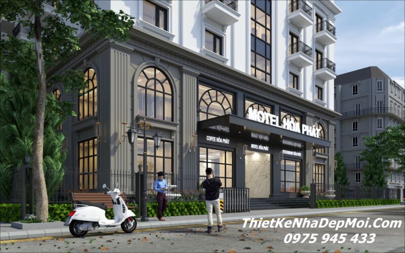 Bản vẽ thiết kế khách sạn tân cổ điển đẹp Hoà Phát phong cách kiểu Pháp Hình ảnh khách sạn mặt tiền 28m phong cách tân cổ điển