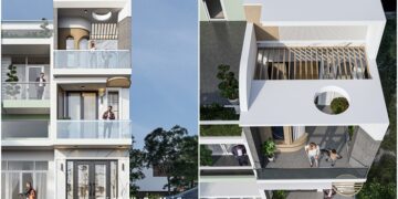 Bản vẽ thiết kế nhà xinh 60m2 3 tầng đẹp thông thoáng hiện đại có giếng trời 4 phòng ngủ mặt phố 3.5m giá rẻ