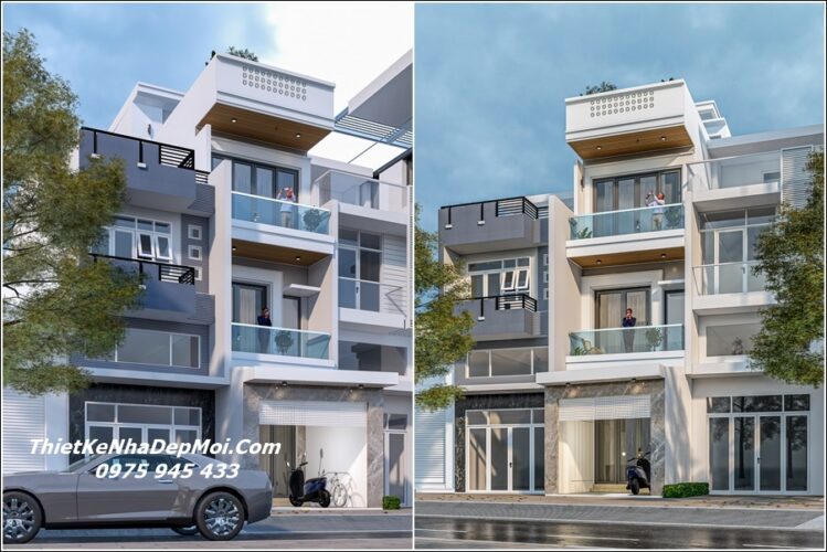Mẫu nhà 3 tầng đẹp mặt tiền 3.5m thiết kế tinh tế ấn tượng mới 2026 - 2027 Nhà mặt tiền 3.5m 1 trệt 3 lầu 1 sân thượng