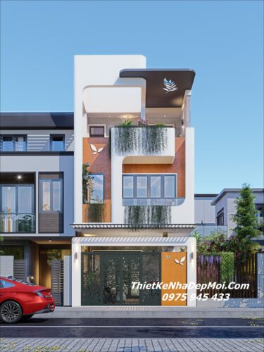 Mẫu nhà mặt tiền đẹp 6m hiện đại 1 trệt 2 lầu Mrs Nhã Thanh Nhà 1 trệt 2 lầu sân thượng mặt tiền 6m hiện đại 2026 - 2027