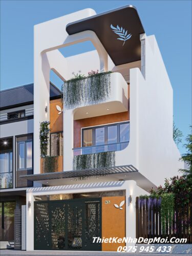 Mẫu nhà mặt tiền đẹp 6m hiện đại 1 trệt 2 lầu Mrs Nhã Thanh Nhà phố 80m2 1 trệt 1 lầu đẹp hiện đại mặt tiền 6m 4 phòng ngủ