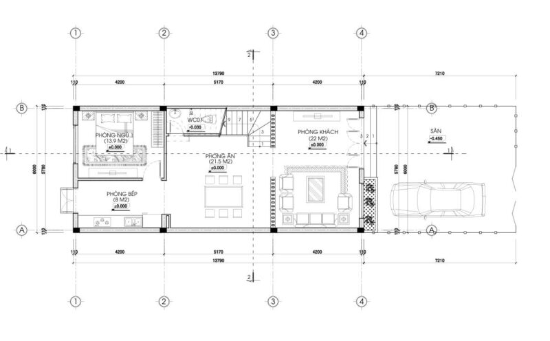 Mẫu nhà mặt tiền đẹp 6m hiện đại 1 trệt 2 lầu Mrs Nhã Thanh Mặt bằng thiết kế nhà phố 6m mặt tiền có gara để xe ô tô phía ngoài
