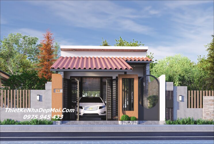 Mẫu thiết kế nhà ống 1 tầng có giếng trời có cây xanh trong nhà Bản vẽ thiết kế nhà trệt 6x18m 2 phòng ngủ có giếng trời