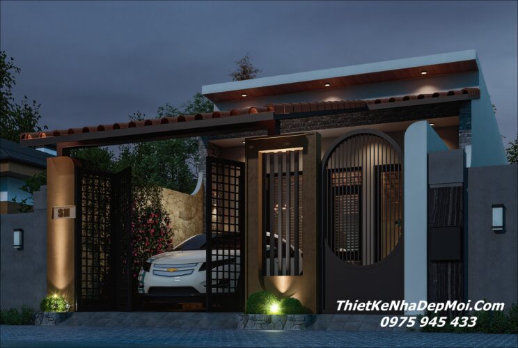 Mẫu thiết kế nhà ống 1 tầng có giếng trời có cây xanh trong nhà Thiết kế giếng trời trong nhà ống rộng 5m 6m